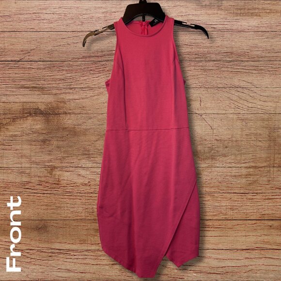 LuLu's XSmall Hot Pink Bodycon Dress with Asymmetric Hemline - Picture 3 of 5